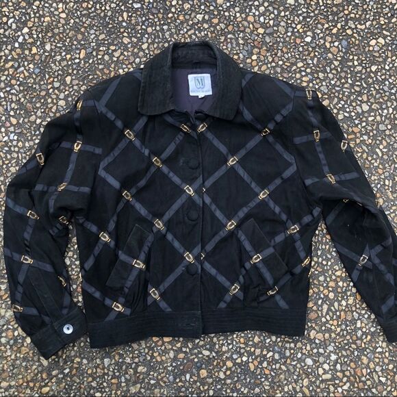 Vintage 1990s Gold Horsebit leather bomber jacket sz S - Picture 1 of 4